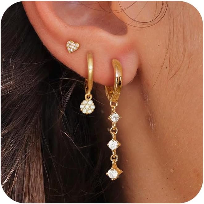 SELFROSE Store Gold Dangle Earrings for Women,Prom Jewelry Dainty Earring 14K Gold Plated Drop Earrings for Women Trendy Hypoallergenic CZ Dangling Earring - Image 1